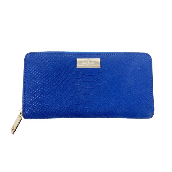 Kate Spade Orbital Blue Elsie Street Snake Embossed Leather Neda Zip Wallet - Picture 1 of 15